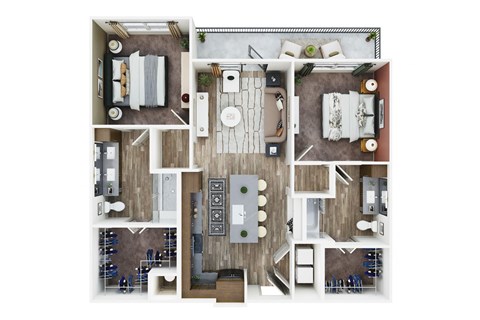 a 3d floor plan of a living room with a bedroom